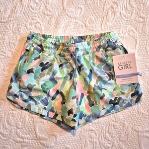 Athleta girls size Large or 12 All Play 3" shorts, & hair tie, multicolor NEW